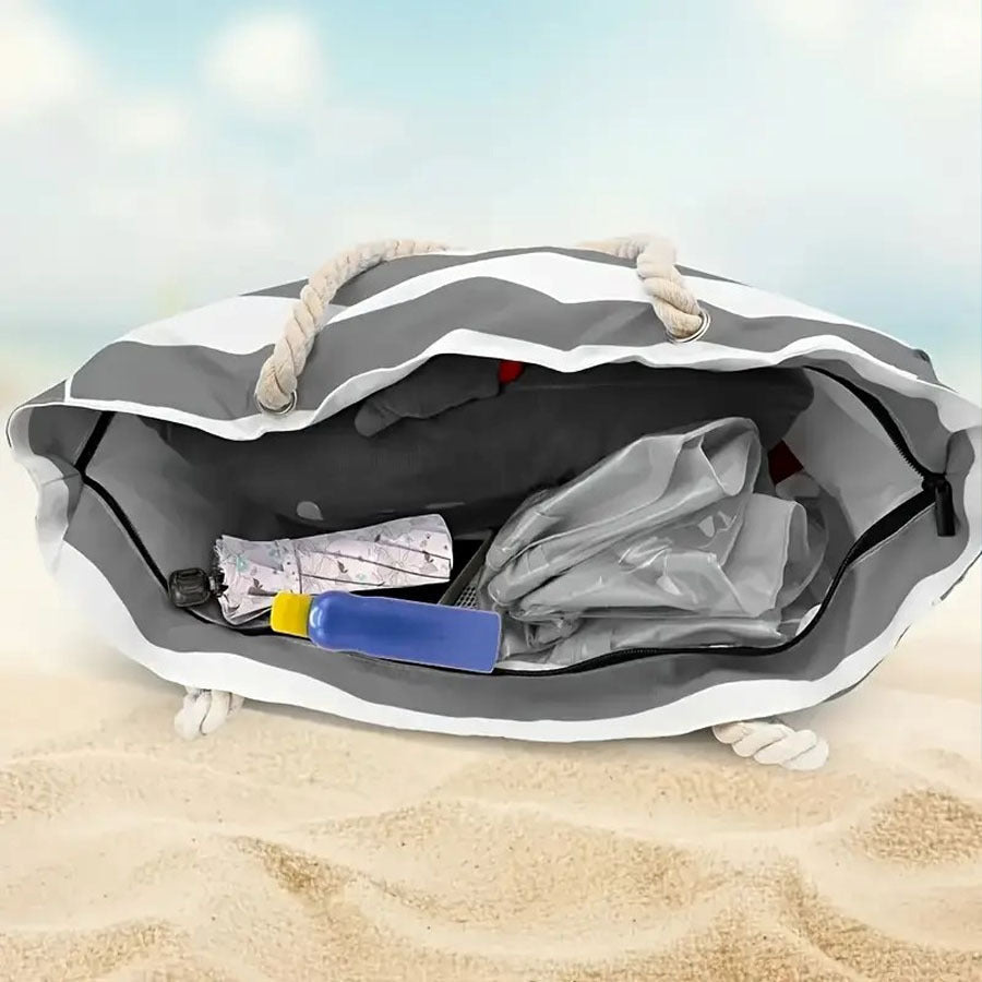Borsa da Spiaggia a Righe – Ampia Borsa da Viaggio con Manici in Cordino per Trasporto e Vacanze all'Aperto