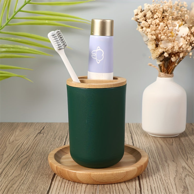 Set di Accessori per Bagno con Coperchio in Bambù – Set da 4 Pezzi per Decorare il Bagno