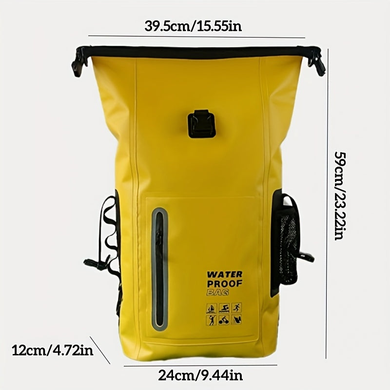 Zaino impermeabile da 25L con chiusura roll-top, multiple tasche, chiusura a fibbia robusta e tasca laterale in rete