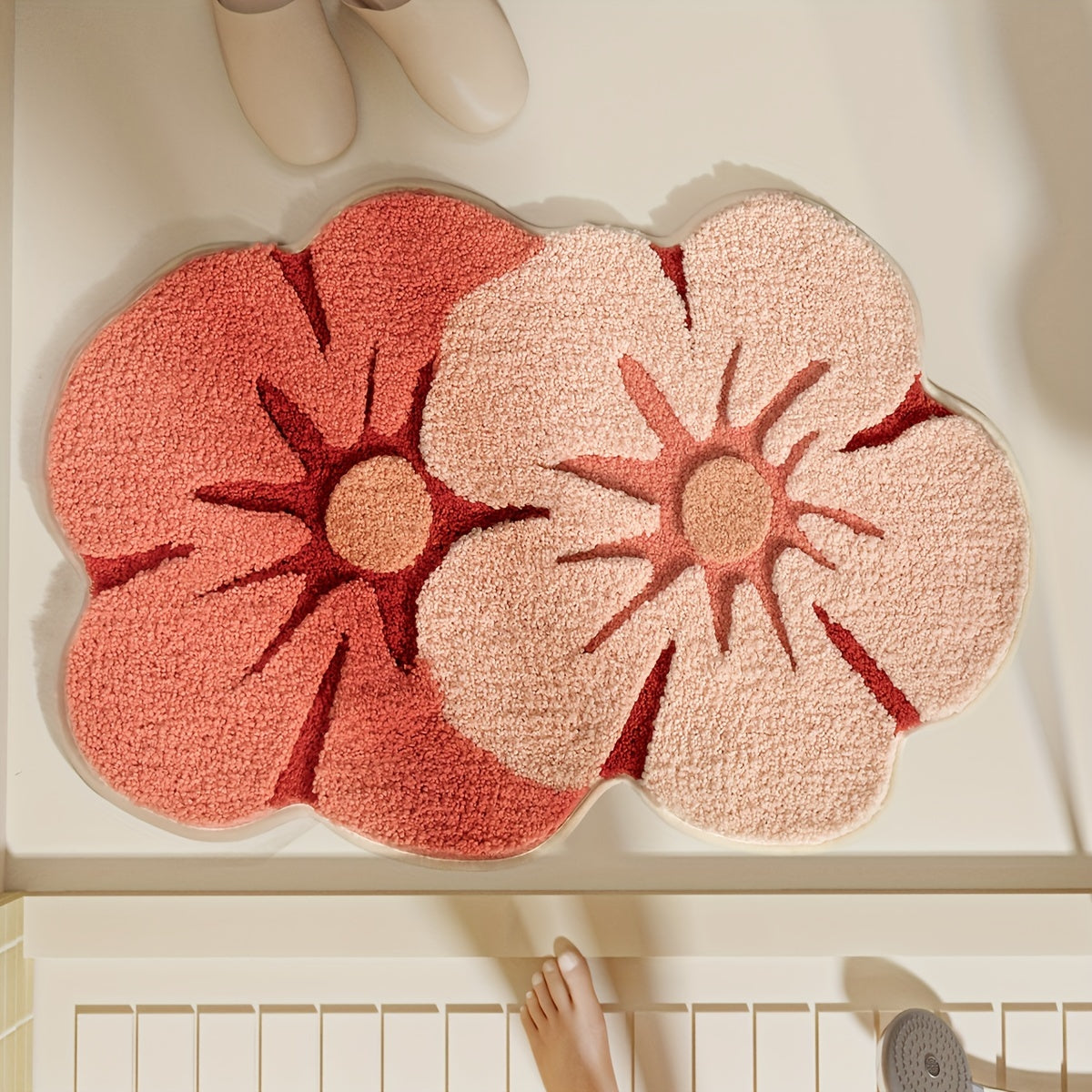 Tappeto da Bagno Fluffy con Fiori – Assorbente e Morbido per Maggiore Comfort