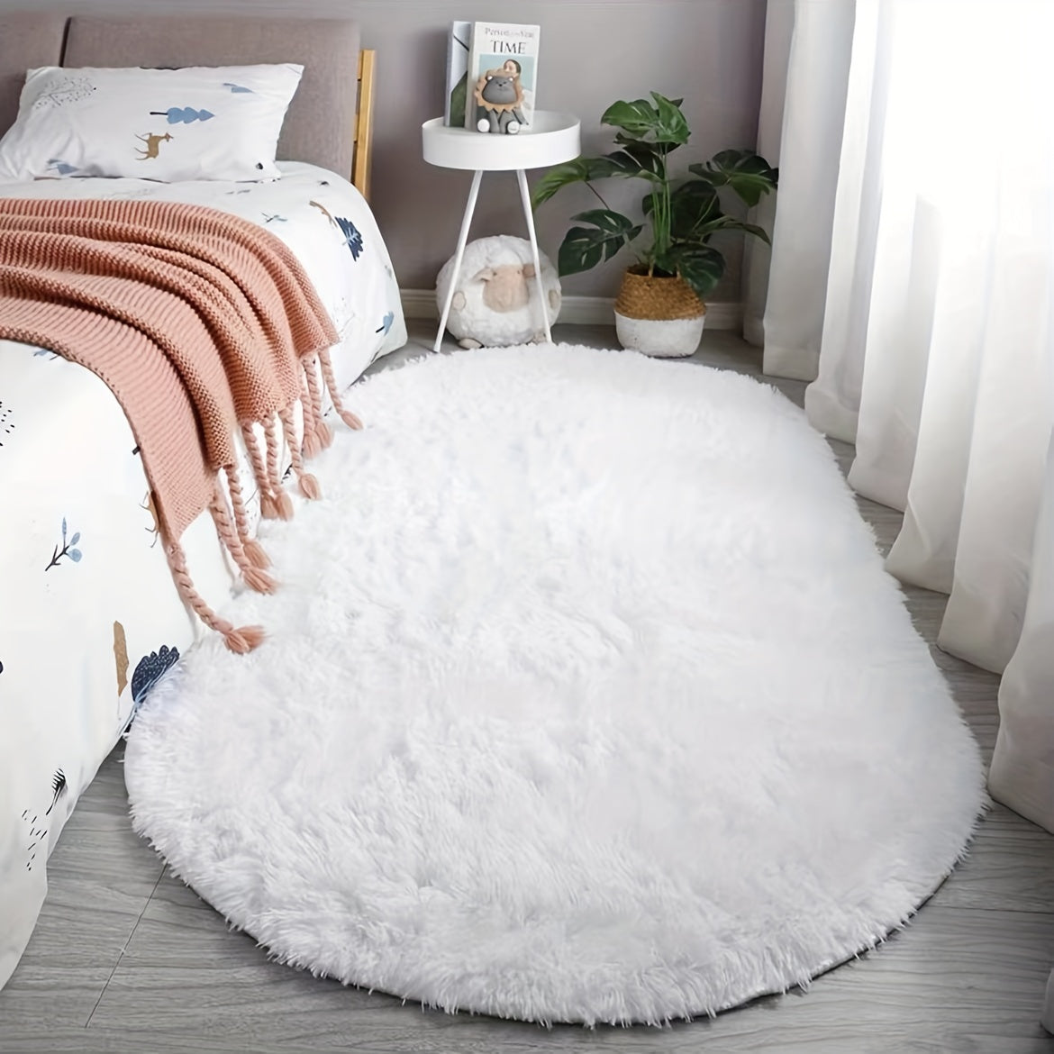 Tappeto Ovale in Peluche – Tappeto Morbido e Stile per Decorazione di Camera da Letto e Soggiorno