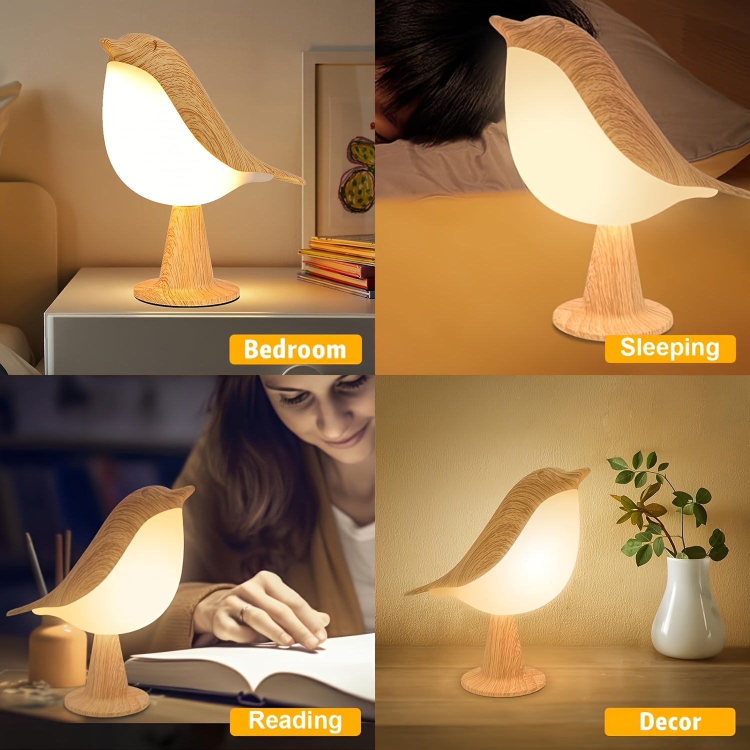 Lampada LED a forma di Uccello con Diffusore Aroma – Lampada da Notte e da Lettura Ricaricabile USB con 3 Temperature di Colore