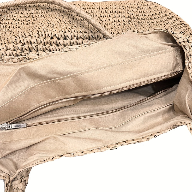 Borsa Tote Tessuta di Grande Capacità per Donne con Chiusura a Zip