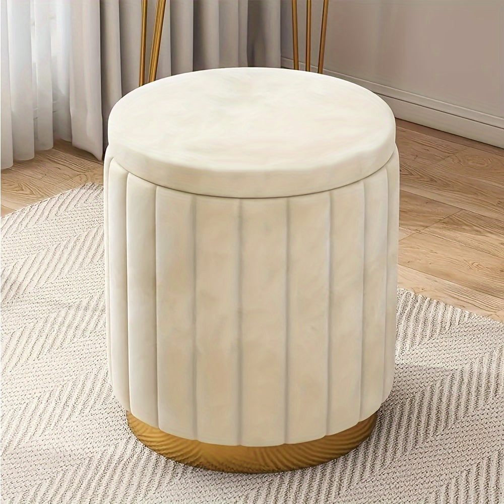 Nordic Chic Pouf da Stivaggio – Pouf Rotondo Elegante con Spazio di Archiviazione e Finitura a Specchio