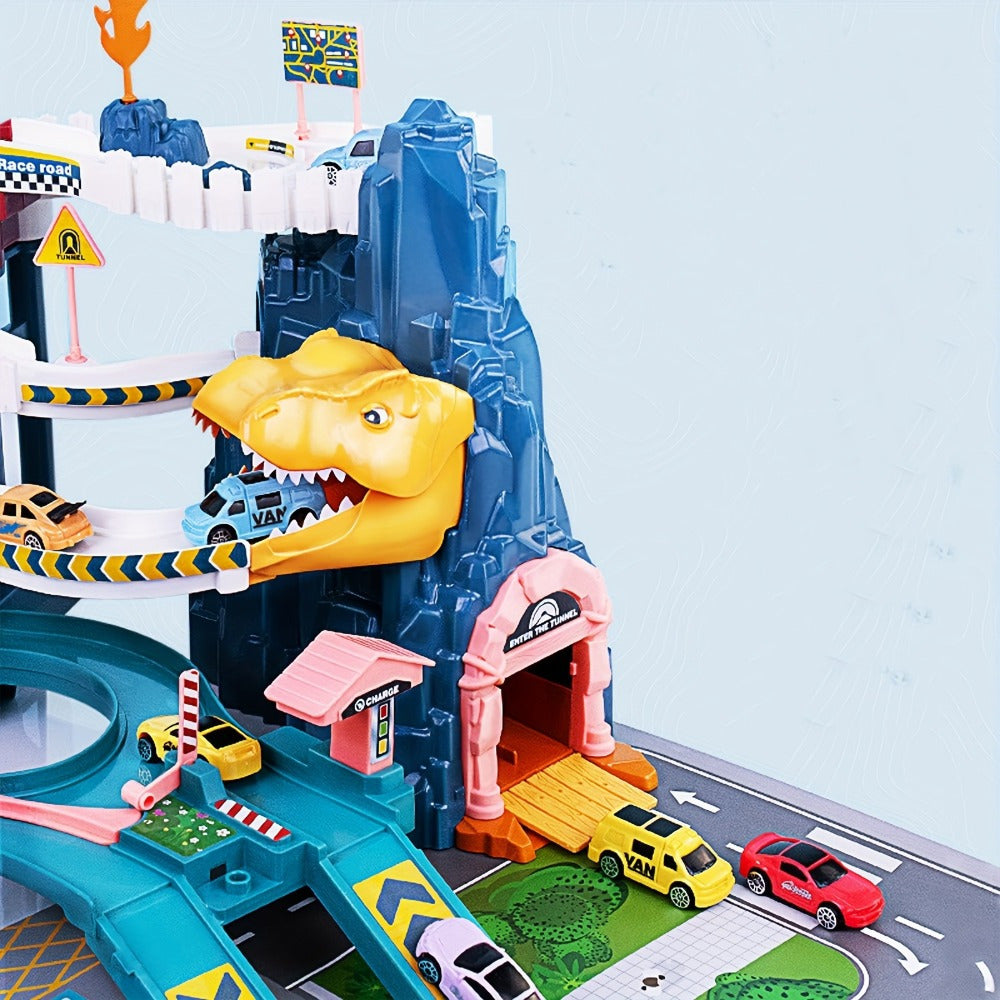 Set di Gioco Avventure DinoRace - Pista da Corsa Emozionante con Dinosauri e Veicoli per Bambini