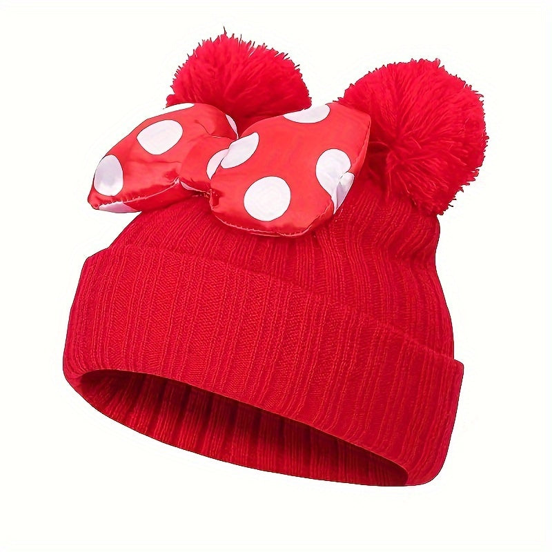 Sanne Cappello Minni per Bambini - Beanie lavorato a maglia con Fiocco e Pompon