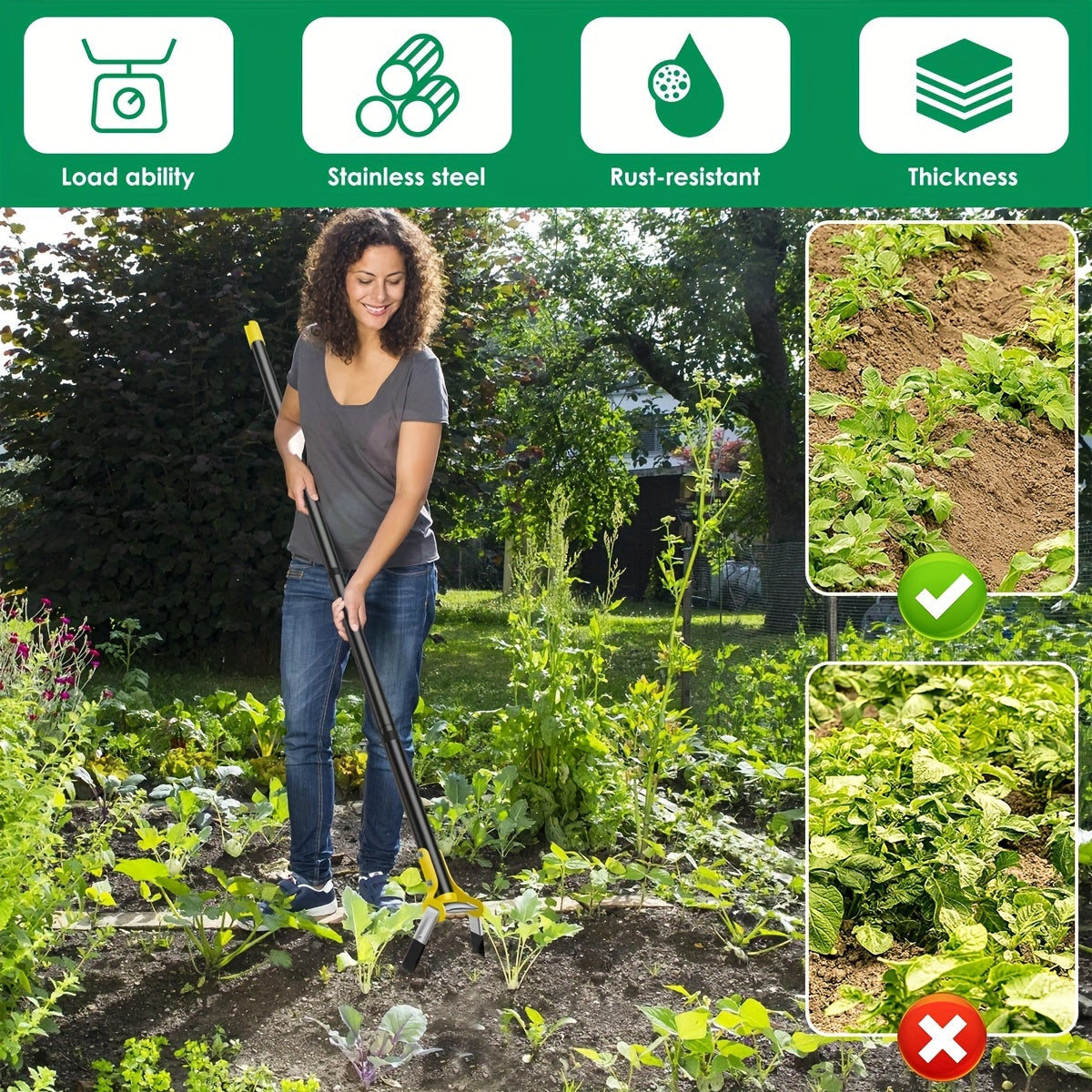 Attrezzo da Giardinaggio Ergonomico in Acciaio Inossidabile con Testa Triangolare – Per Erbacce e Lavorazione del Terreno