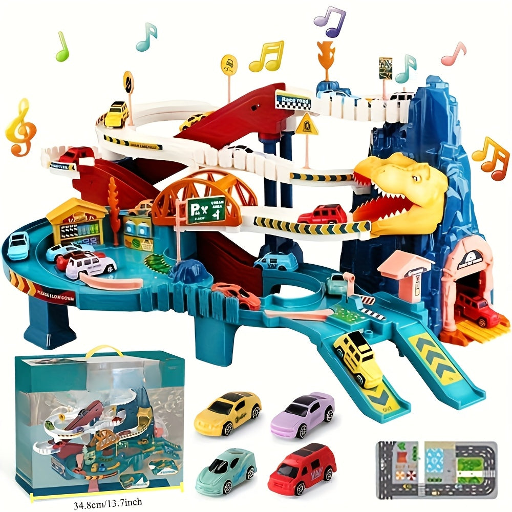 Set di Gioco Avventure DinoRace - Pista da Corsa Emozionante con Dinosauri e Veicoli per Bambini
