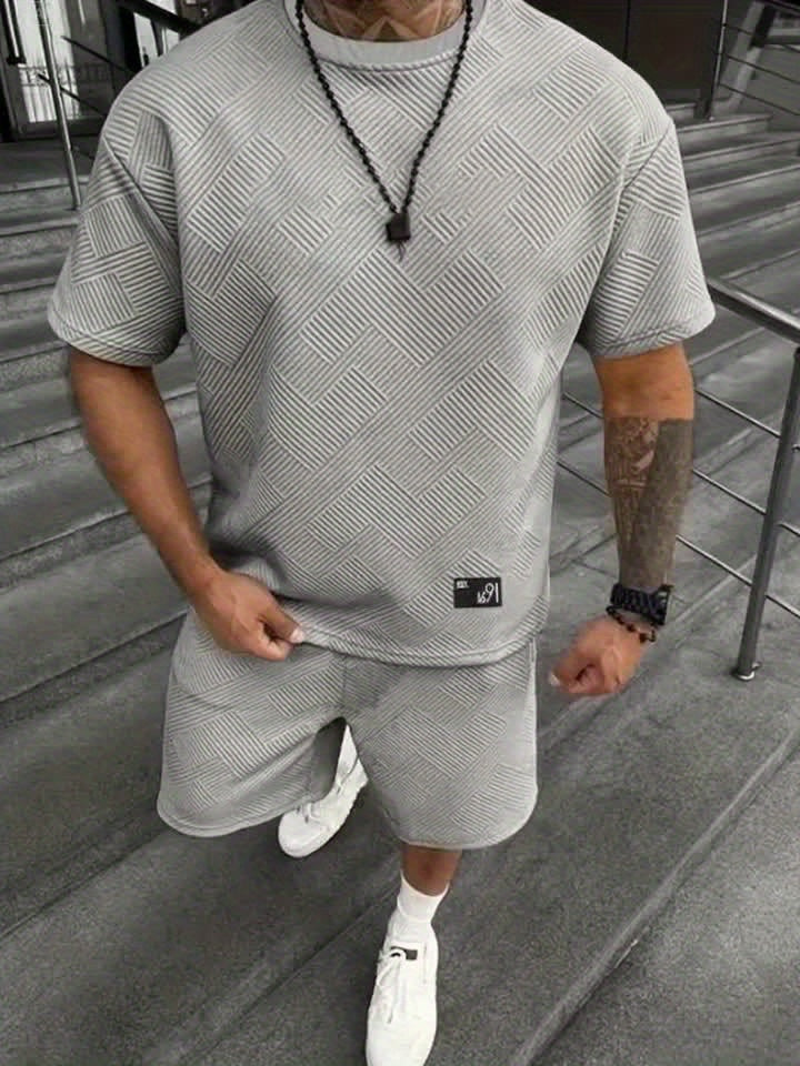 Set T-shirt e Shorts Jacquard Trendy da Uomo – Casual e Sportivo per Giornate Calde