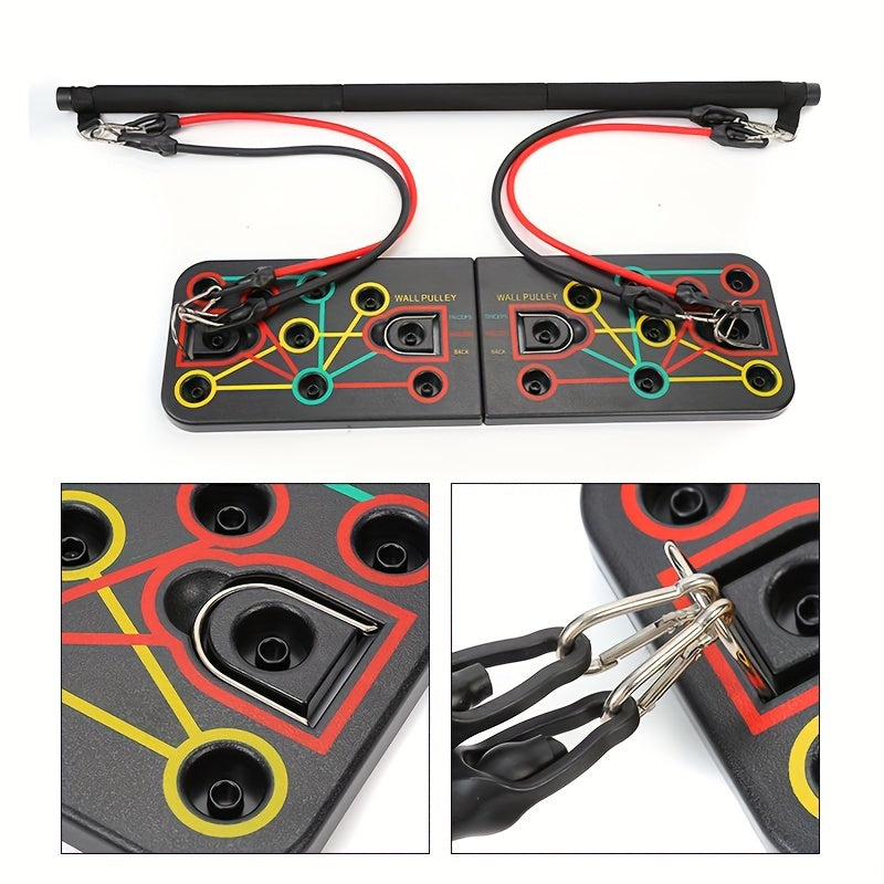 Set di mensola per push-up con maniglie, bande di resistenza e accessori – ideale per petto e addominali