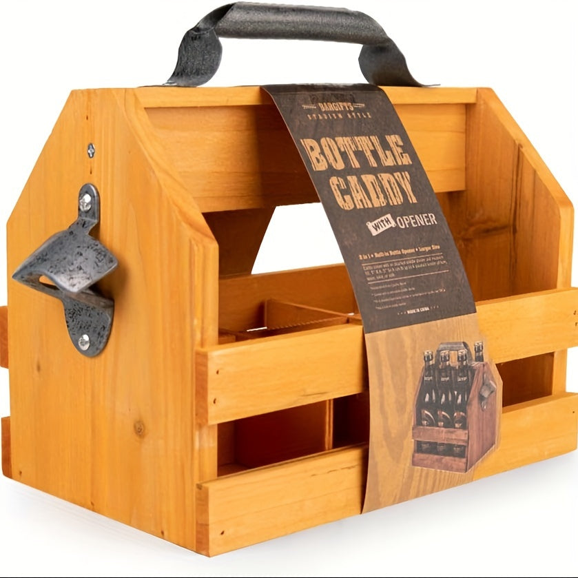 Caddy in Legno per Bottiglie con Apribottiglie - Perfetto Regalo per la Festa del Papà o Regalo Aziendale