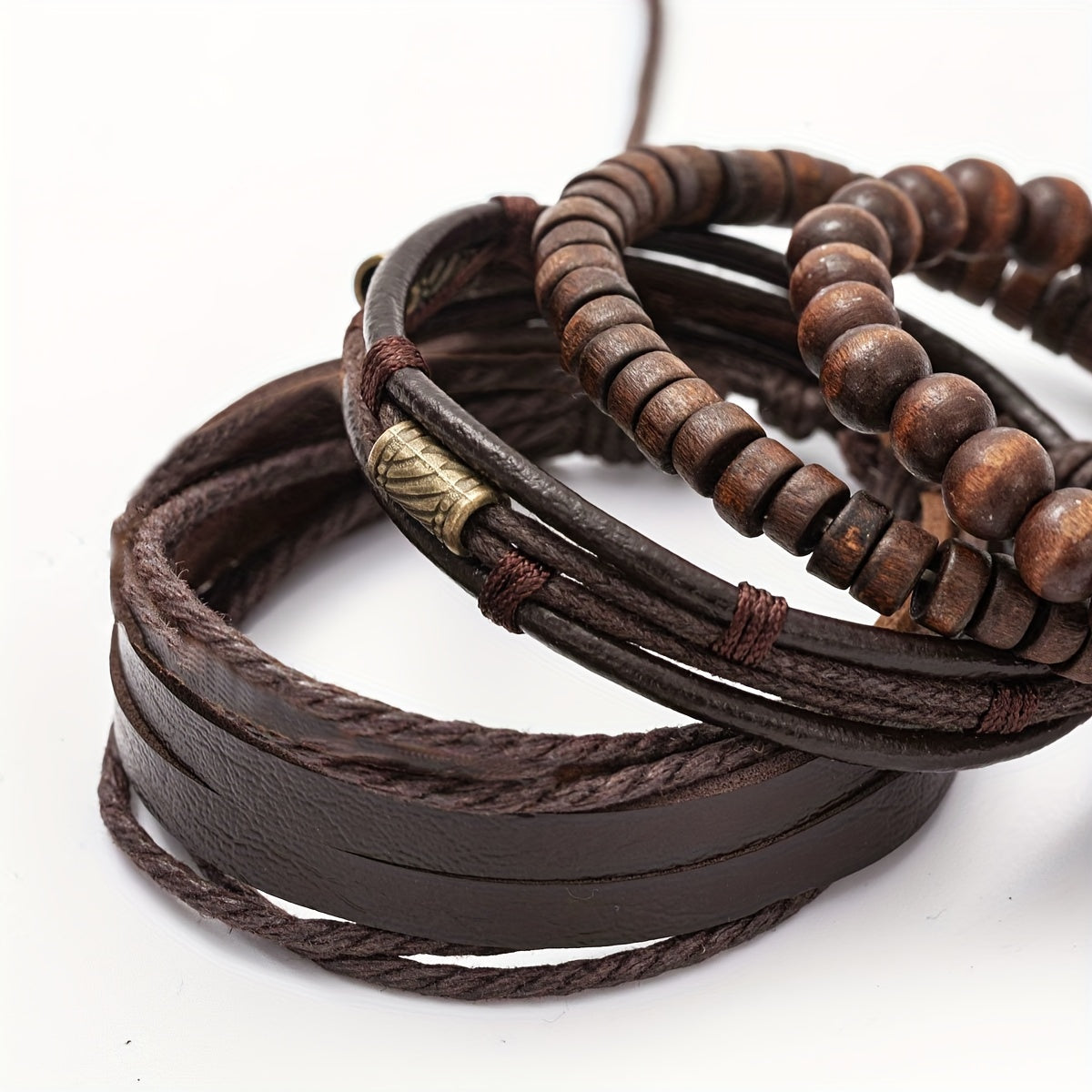 Set di Bracciali Eleganti in Pelle e Legno - Per l'Uomo Moderno