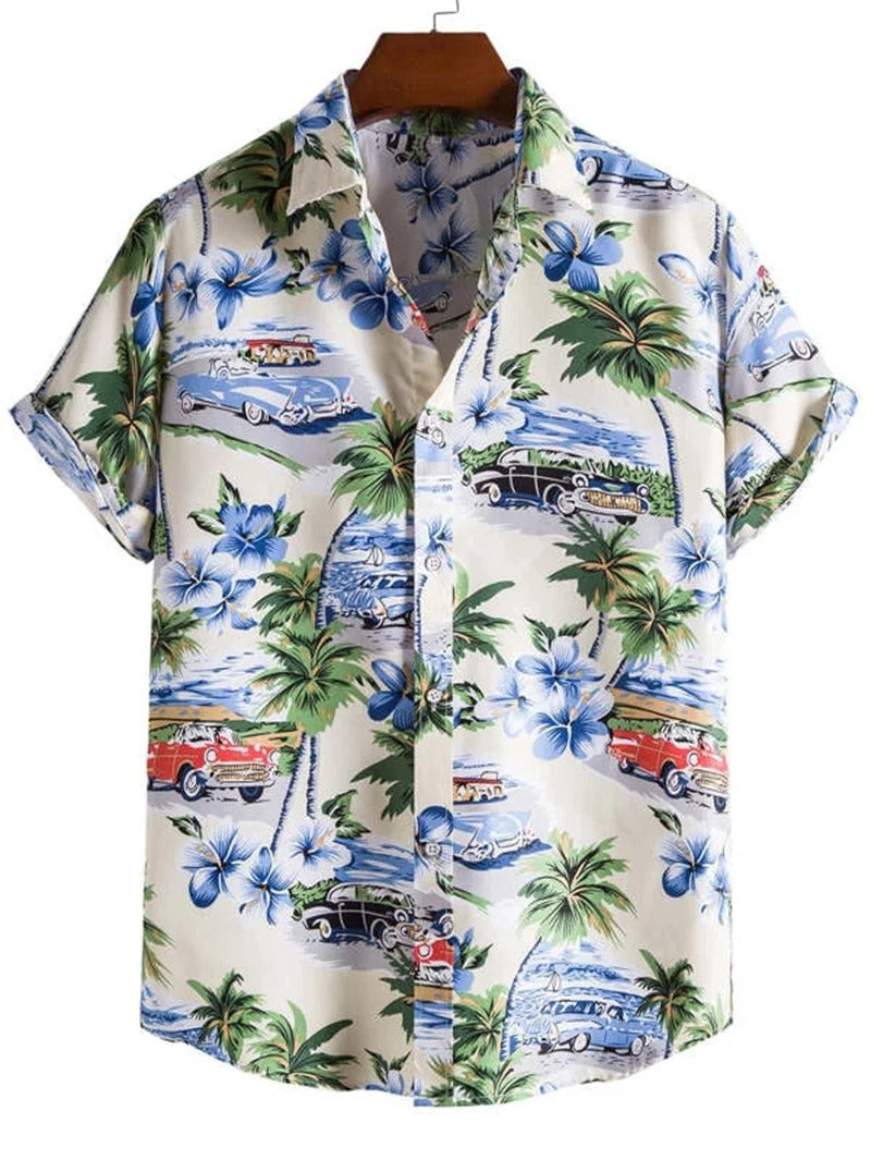 Camicia TropicWave con Stampa di Palma – Fresca e Stilos per Uomini