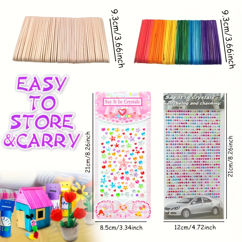 Set Completo di Creatività per Bambini – Set Creativo con Adesivi, Bastoncini, Piume e Altro