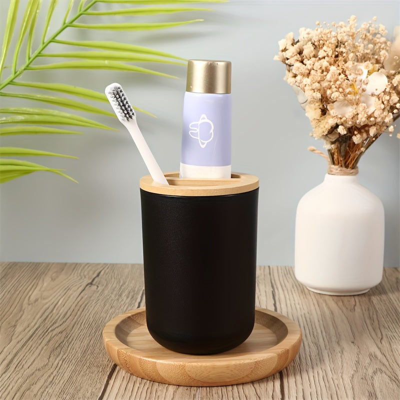 Set di Accessori per Bagno con Coperchio in Bambù – Set da 4 Pezzi per Decorare il Bagno