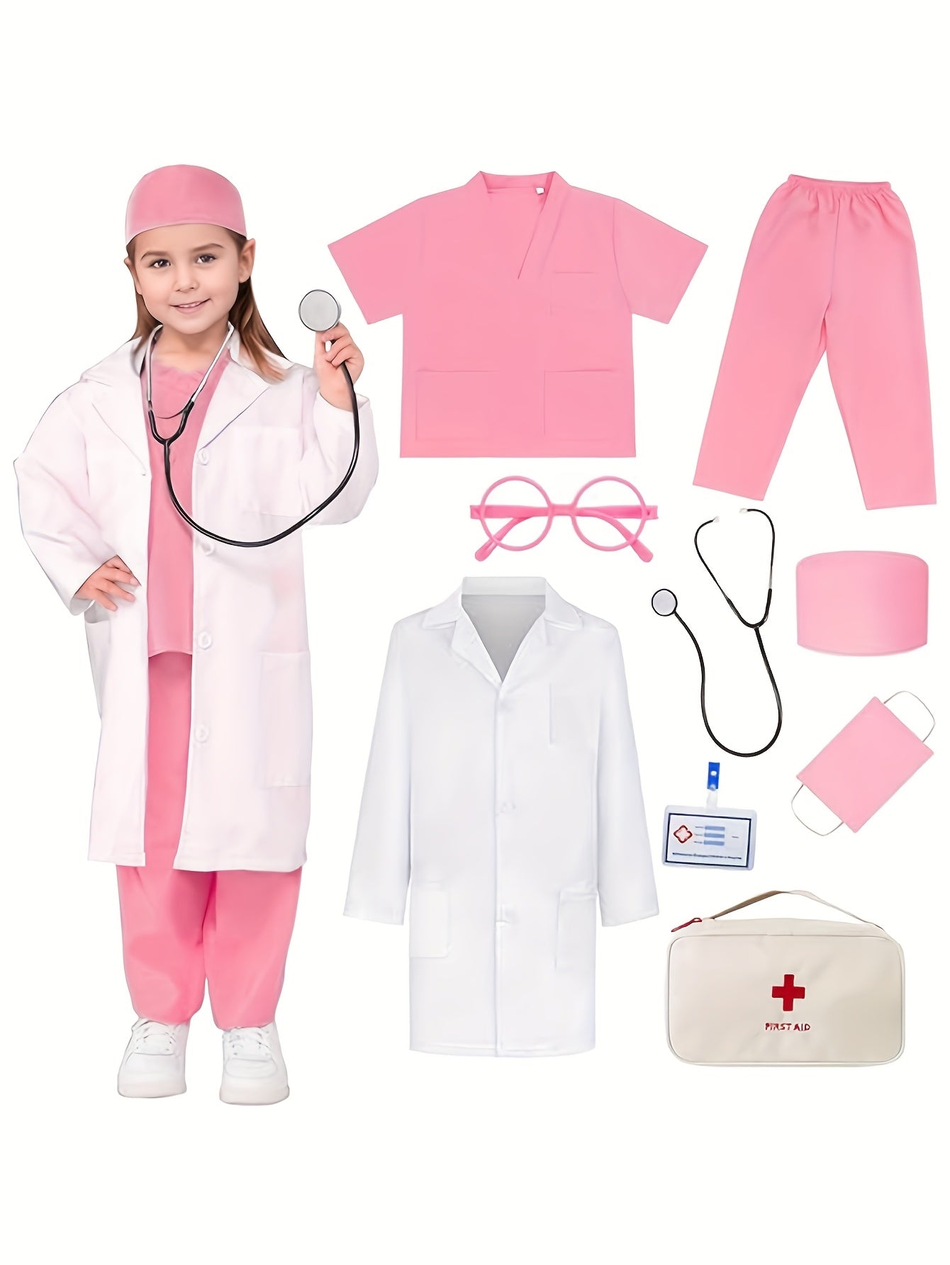 Set Costume da Dottore per Bambini – Set da 9 Pezzi con Stetoscopio e Borsa di Pronto Soccorso