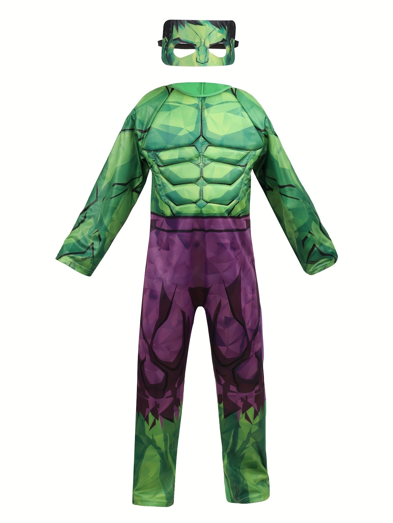 Costume da Supereroe per Bambini – Tuta Verde con Design Muscolare e Maschera
