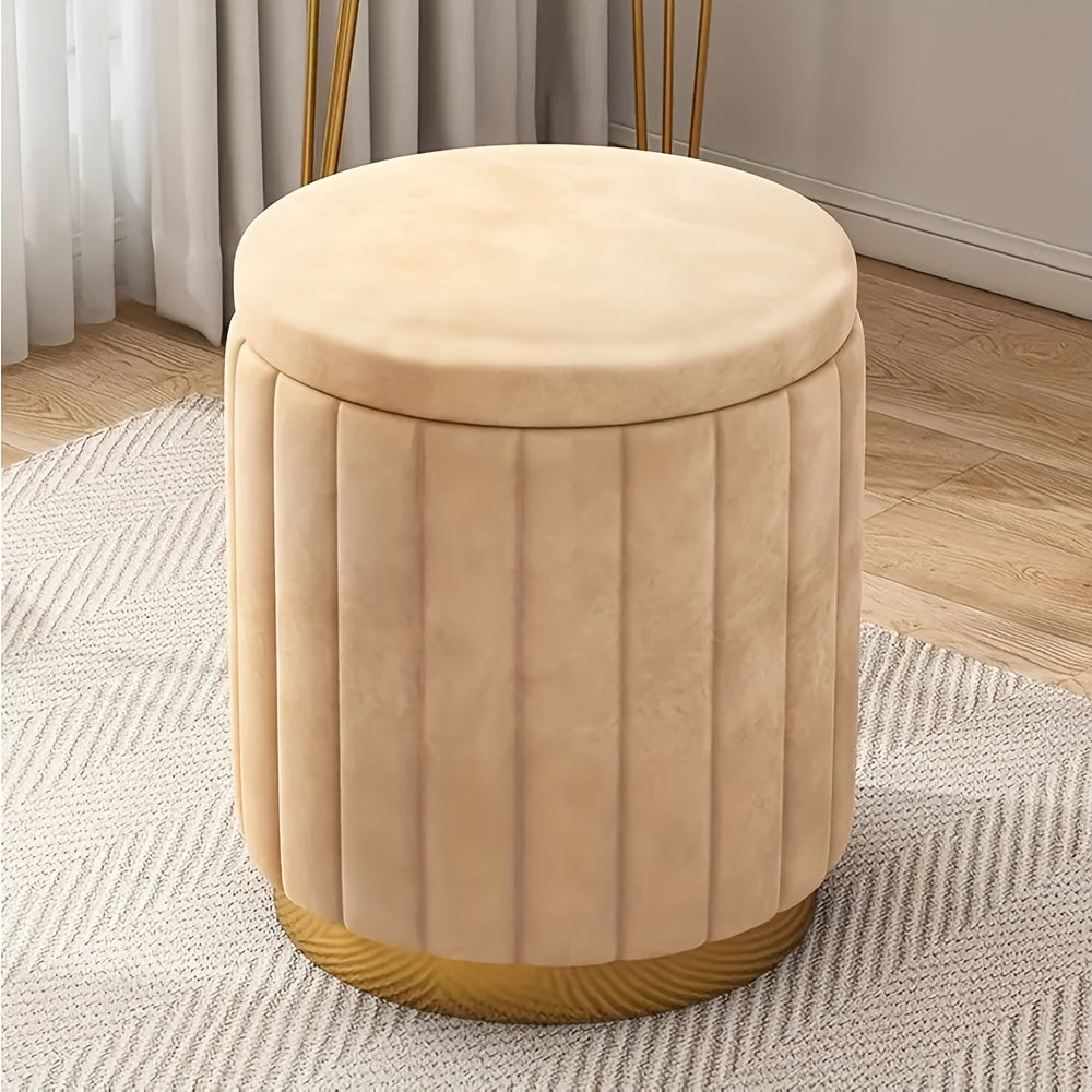 Nordic Chic Pouf da Stivaggio – Pouf Rotondo Elegante con Spazio di Archiviazione e Finitura a Specchio