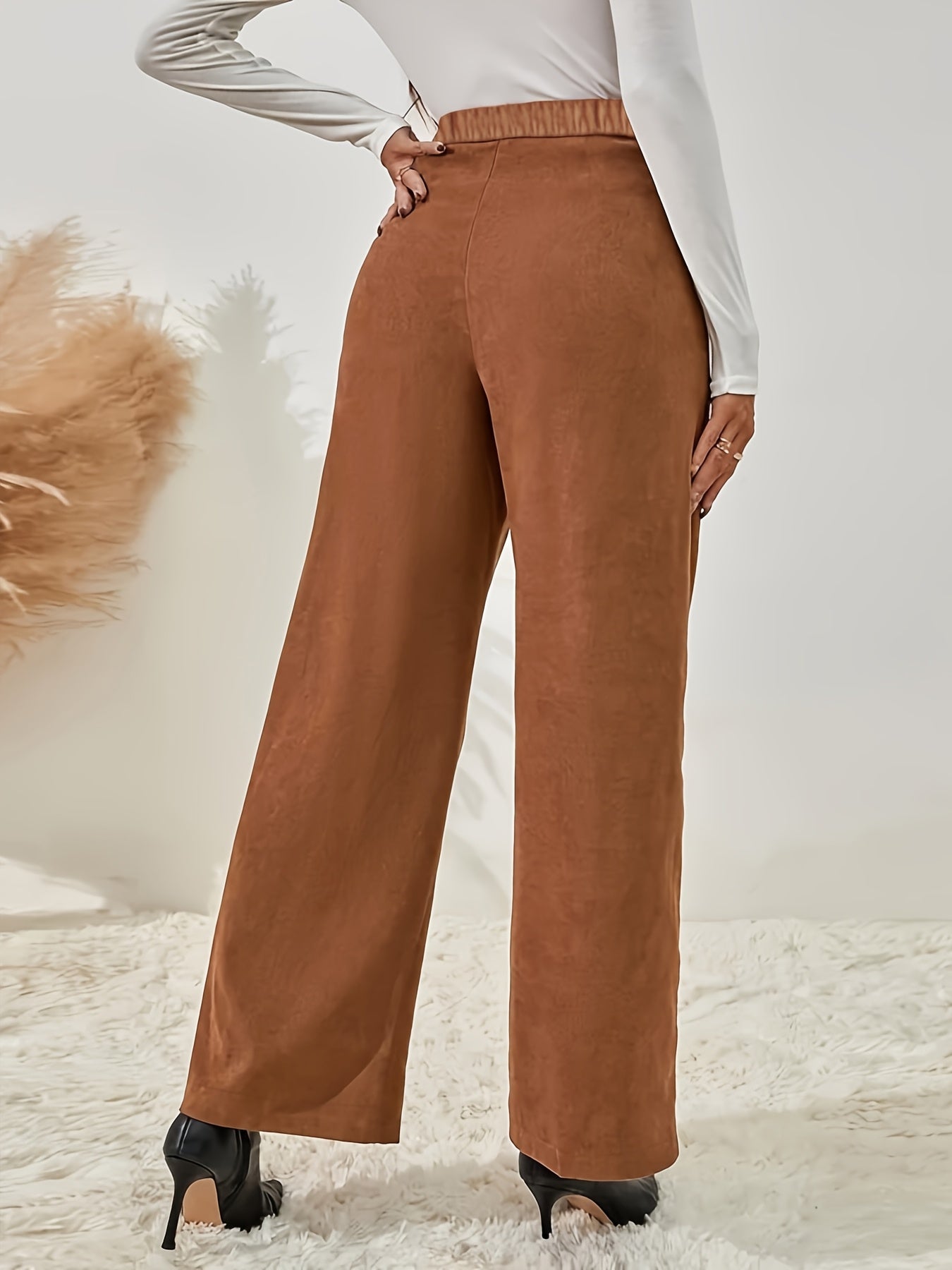 Elegante Pantalone a Vita Alta con Dettagli in Bottone – Pantalone Wide Leg Femminile per Primavera e Autunno
