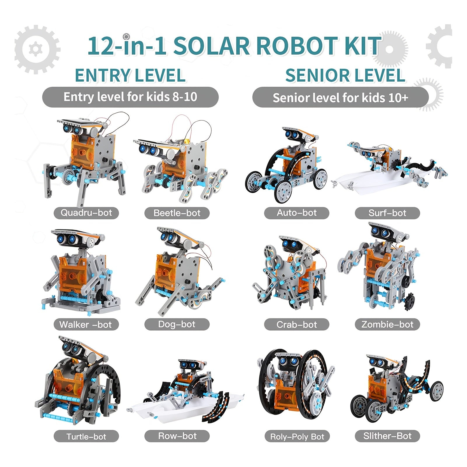 Solar Robo Builder - Giocattolo educativo da costruzione 12-in-1 con energia solare