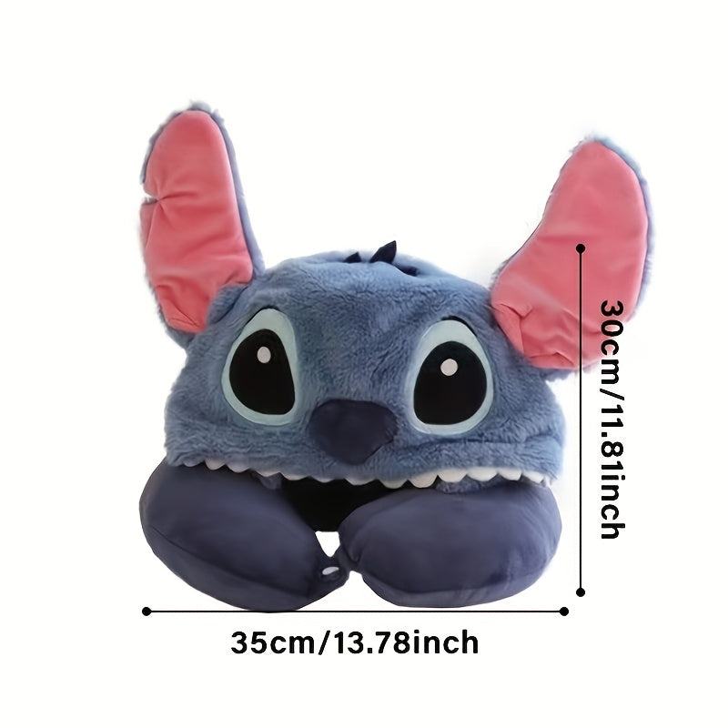 Cuscino da Viaggio Pluche Stitch con Cappuccio - Cuscino a Forma di U Con Orecchie