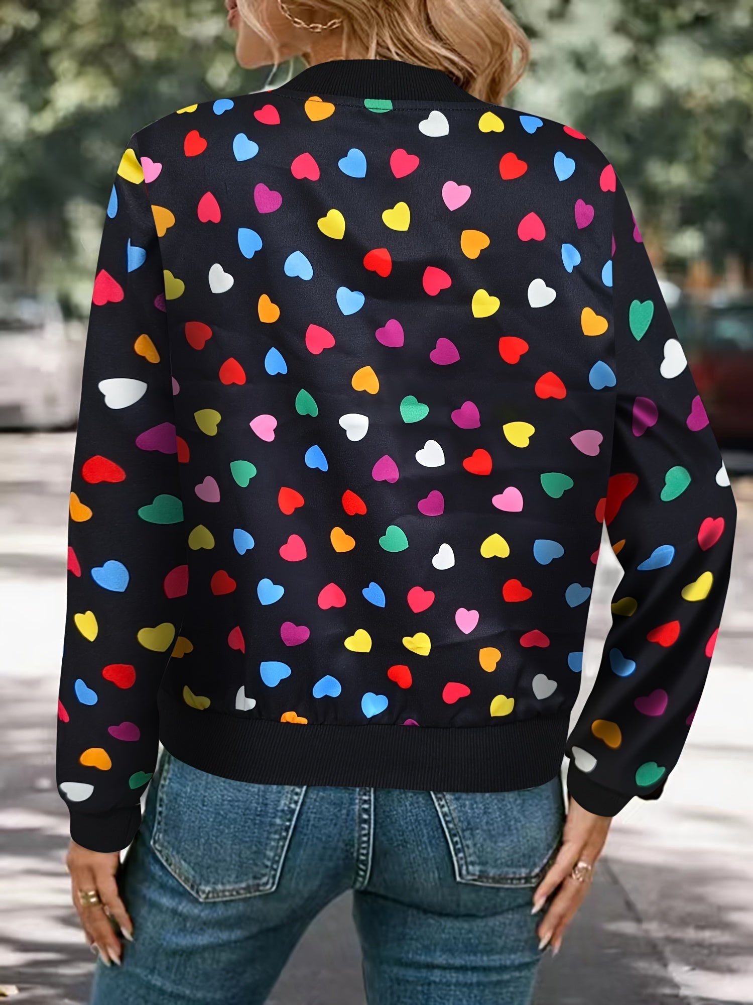 Giacca Bomber Cuori Allegri – Giacca Zip-up Elegante e Confortevole per Primavera e Autunno