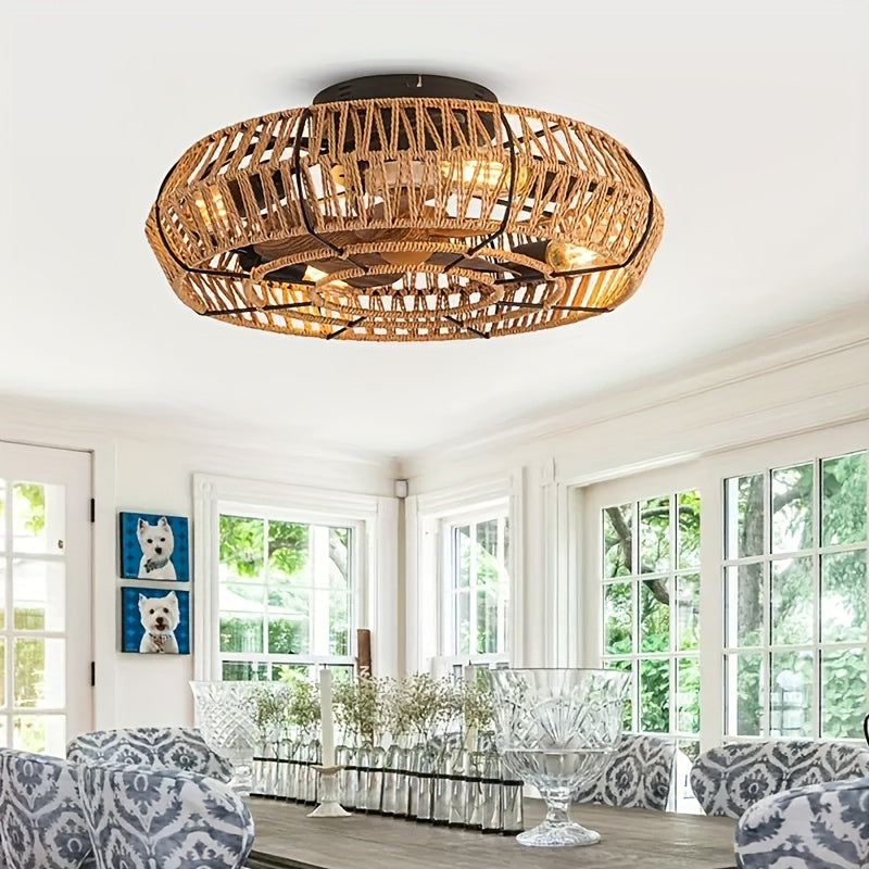 Ventilatore da soffitto in rattan intrecciato a mano – Stile Zen e Funzionalità