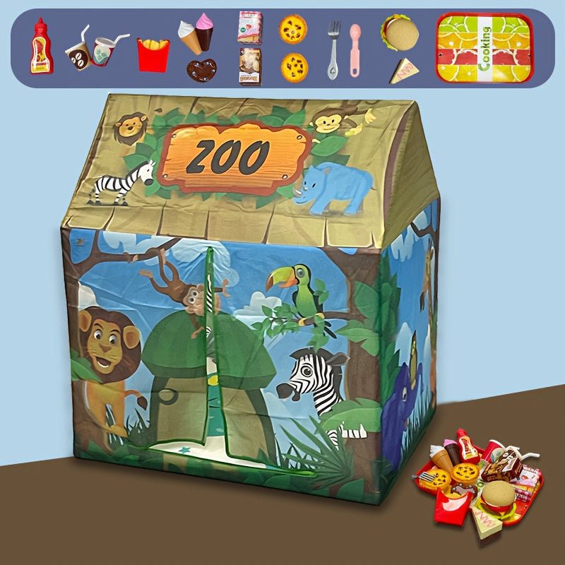 Tenda da Gioco Giungla per Bambini – Con Decorazioni di Zoo e Set di Giocattoli