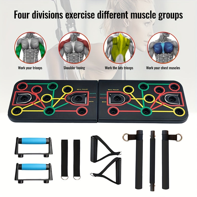 Set di mensola per push-up con maniglie, bande di resistenza e accessori – ideale per petto e addominali
