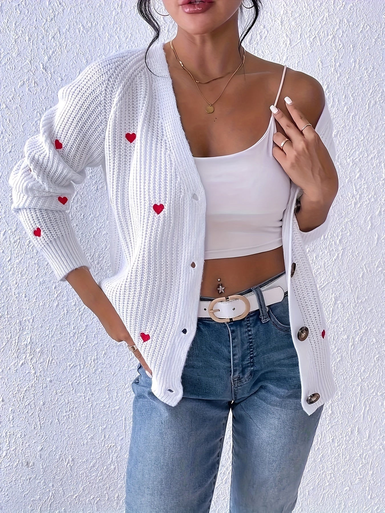 Cardigan Lune con Cuori Ricamati – Elegante e Confortevole per Primavera e Autunno