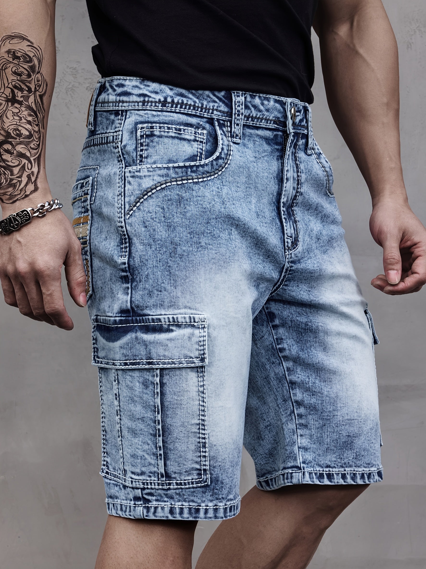 Pantaloni Corti in Denim Multi-Pocket da Uomo - Pratici e Confortevoli