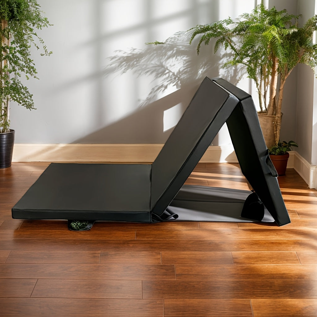 Tappetino da yoga pieghevole a tre pannelli con imbottitura spessa, superficie antiscivolo in PU e maniglia