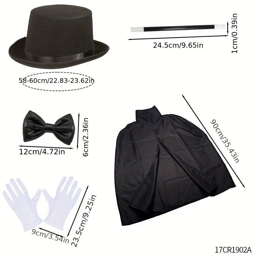 Set Costume da Mago per Trucchi Magici – Inclusi Cappello, Cappa, Bacchetta e Guanti