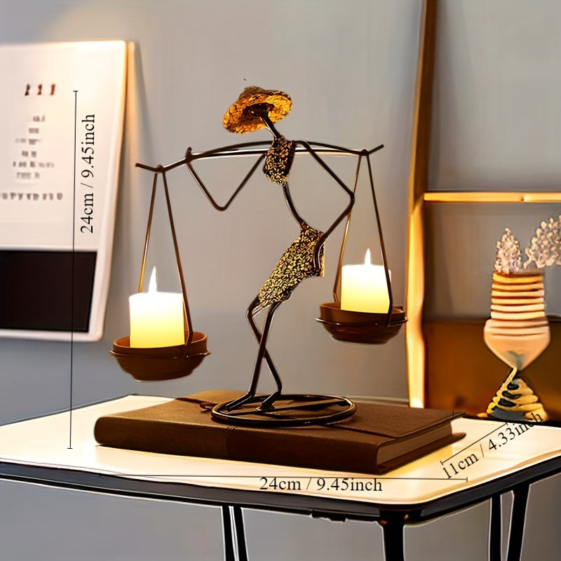 Candelabro Creativo a Forma di Bilancia – Decorazione da Tavolo Artistica in Ghisa per un Atmosfera Calda