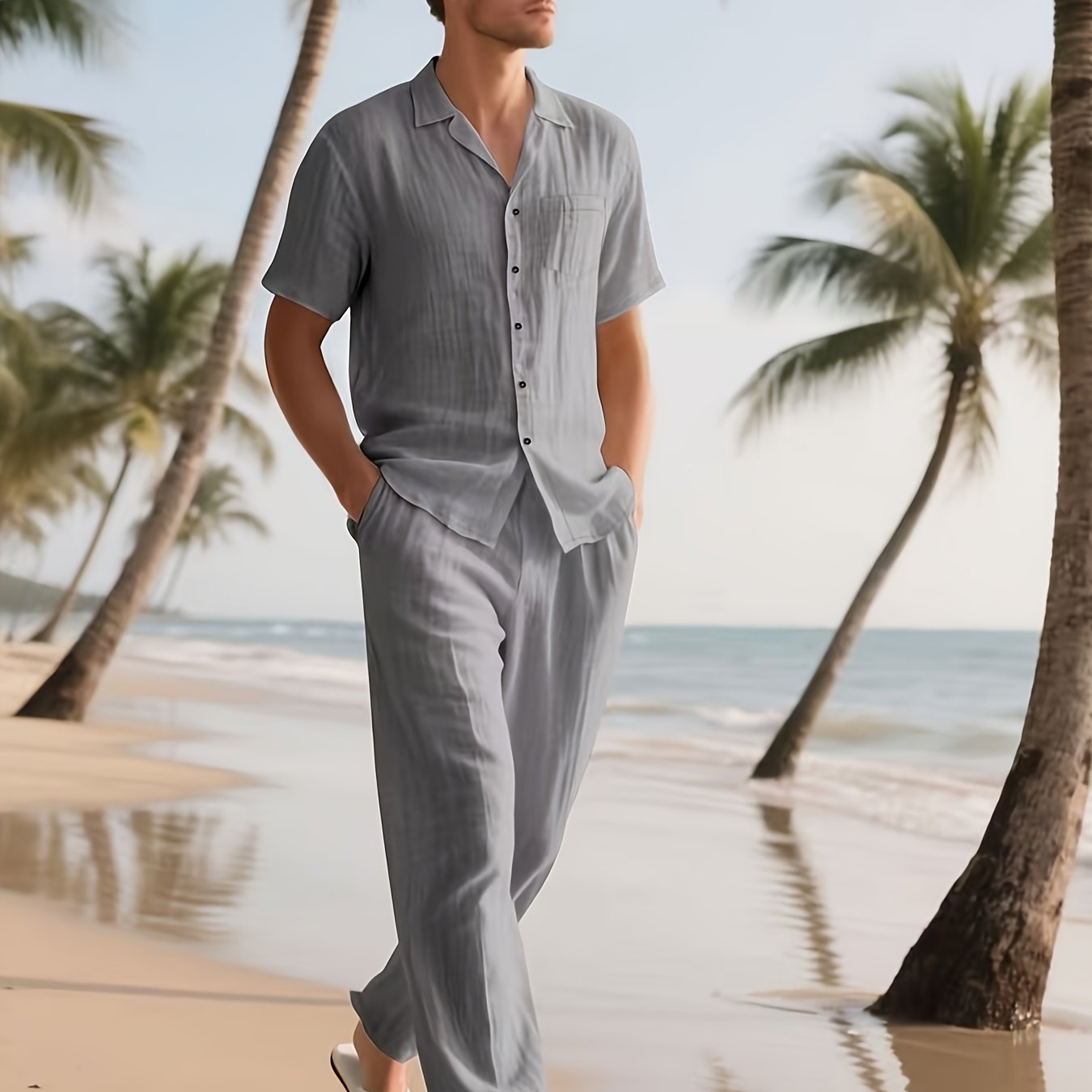 Set Casual Uomo in Lino – Confortevole e Leggero con Pantaloni Lunghi e Maniche Corte