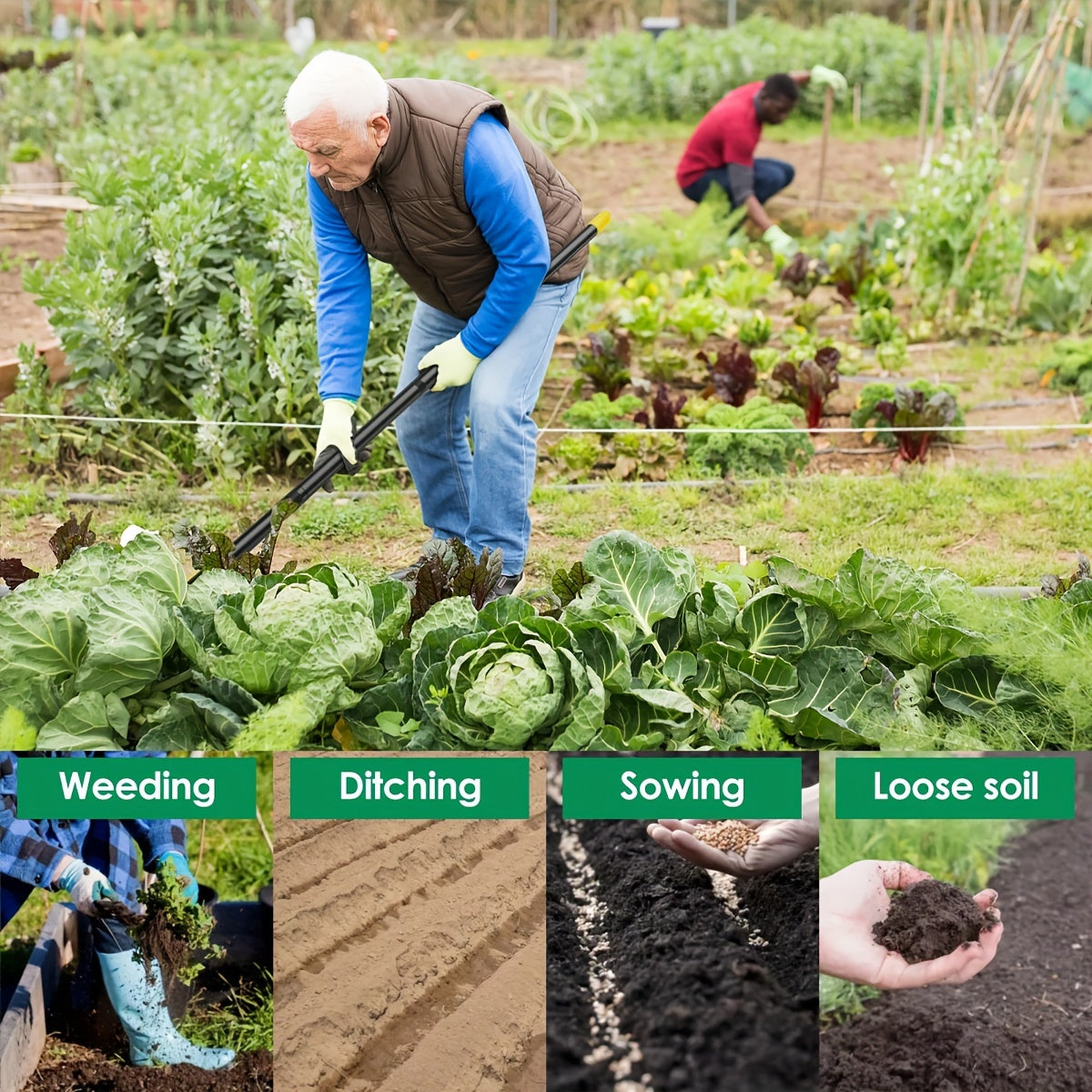 Attrezzo da Giardinaggio Ergonomico in Acciaio Inossidabile con Testa Triangolare – Per Erbacce e Lavorazione del Terreno
