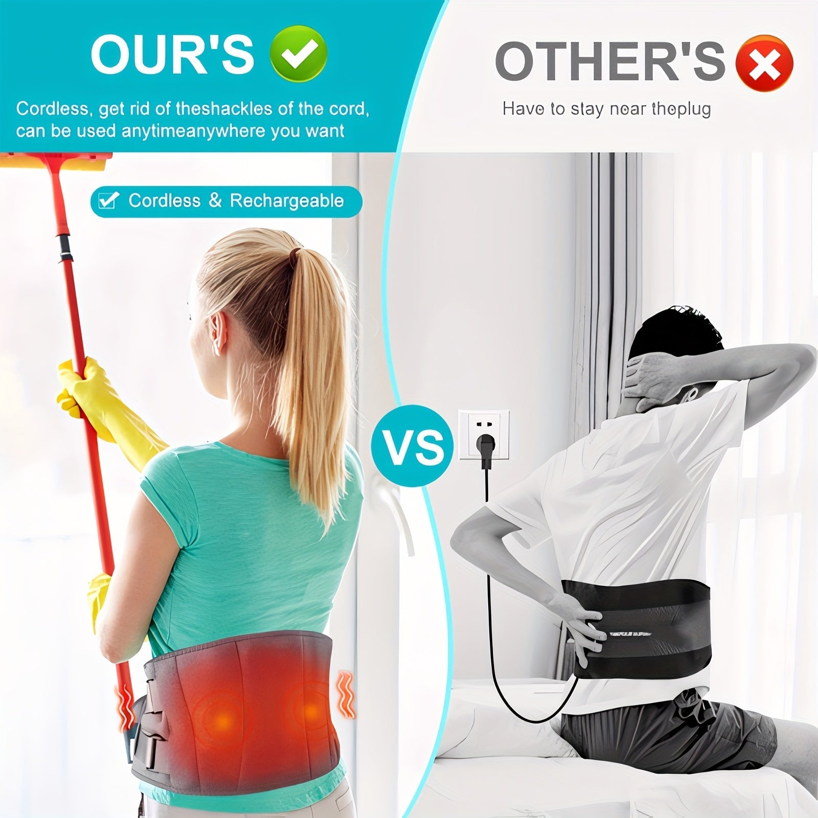 Cintura Massaggiante Riscaldata Senza Fili per Schiena e Vita – 3 Modalità di Calore e Vibrazione Regolabili per Massima Relax