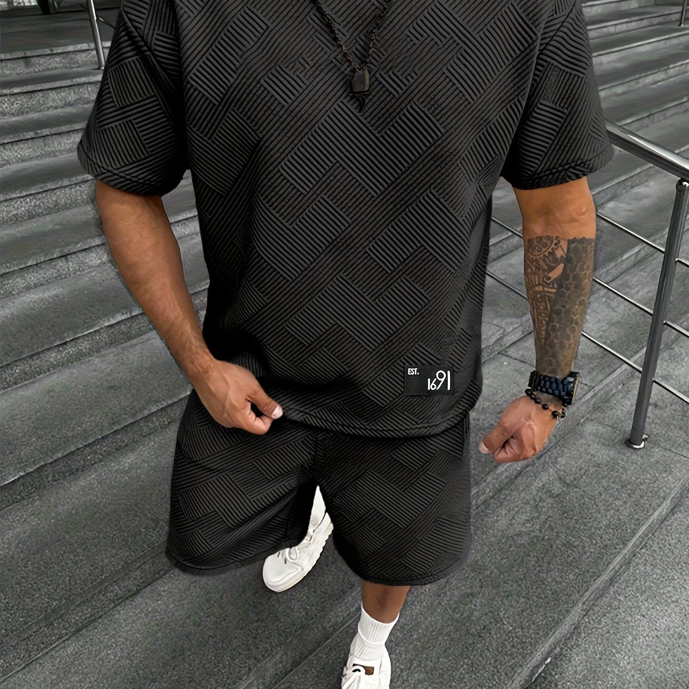 Set T-shirt e Shorts Jacquard Trendy da Uomo – Casual e Sportivo per Giornate Calde