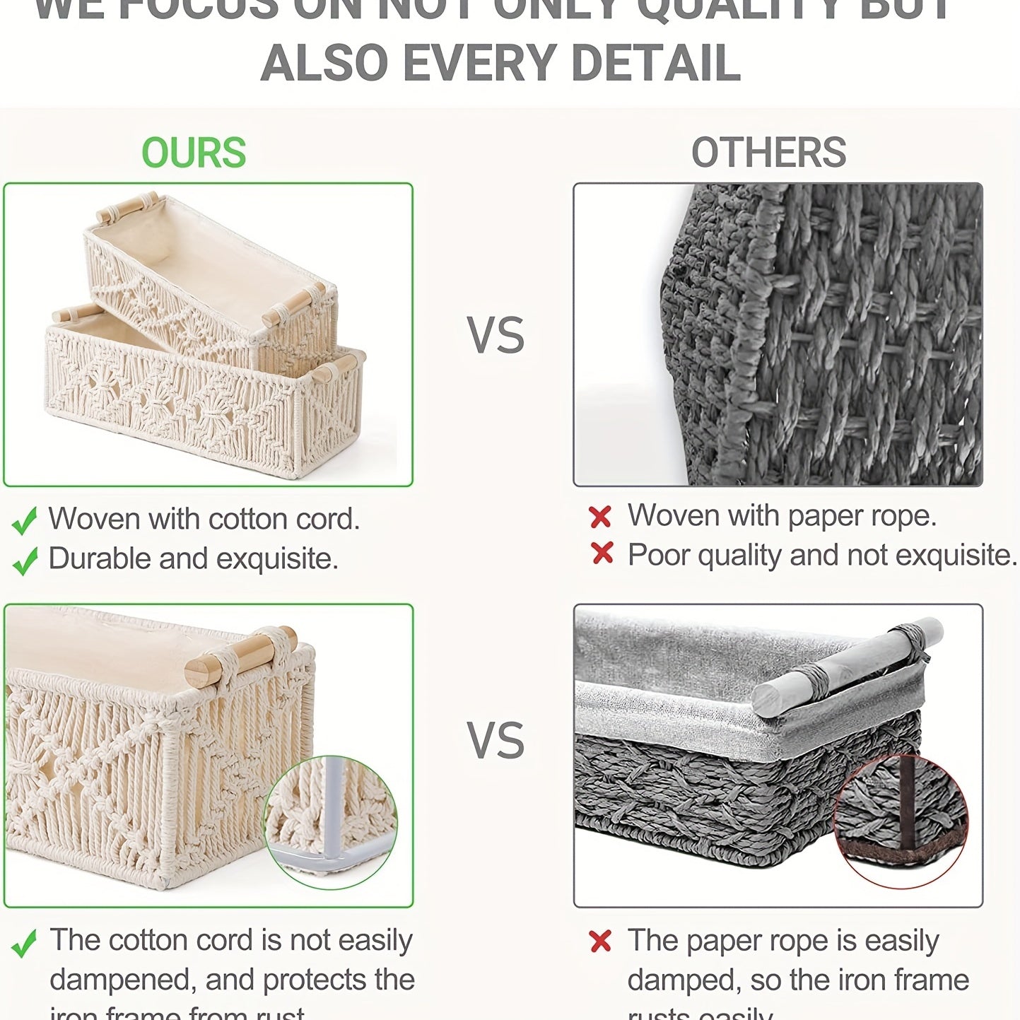 Set di 2 Cesti di Stoccaggio in Macramè Fatti a Mano – Boho Chic per un'Organizzazione Elegante