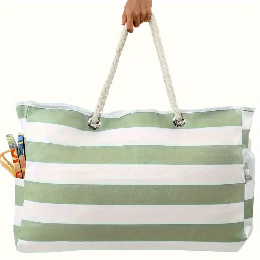 Borsa da Spiaggia a Righe – Ampia Borsa da Viaggio con Manici in Cordino per Trasporto e Vacanze all'Aperto