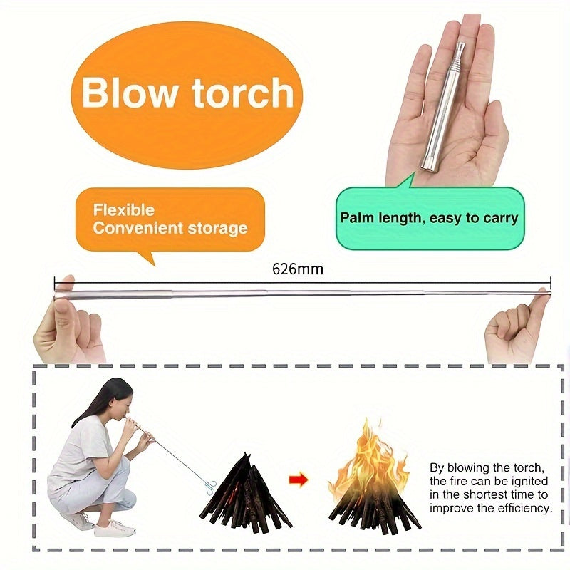 Tubo Telescopico per Soffiare Fuoco - Utile e Durevole per Attività all'Aperto