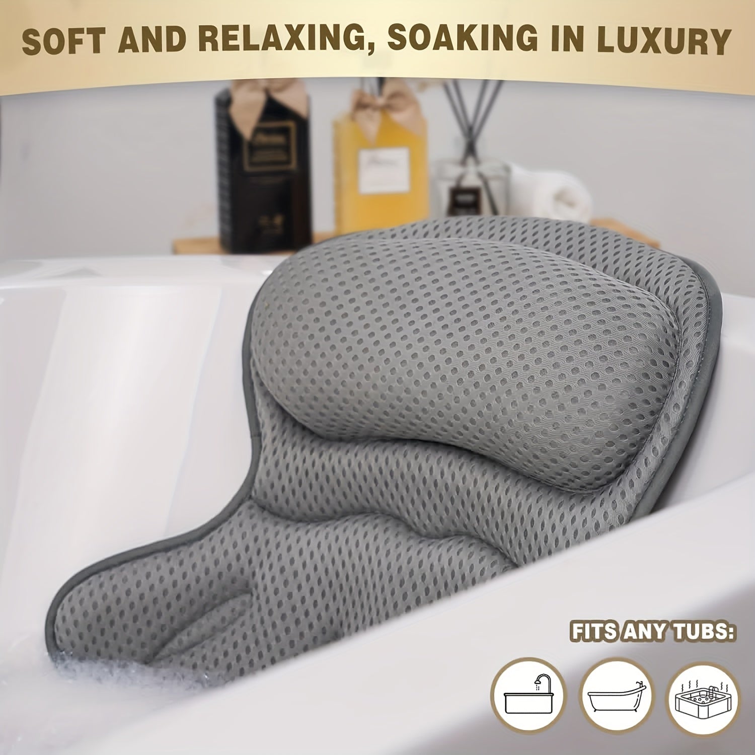 LuxieSpa 4D Luxe Cuscino da Bagno - Cuscino Traspirante con Supporto per Collo e Schiena per un Bagno Rilassante