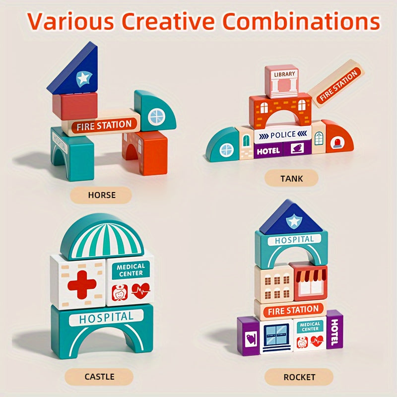 Set di Blocchi di Legno per Costruzioni - Esperienza di Gioco Divertente per Bambini