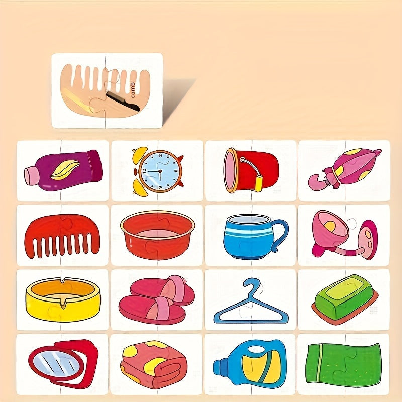 Set di Puzzle Educativi per Bambini – 16 Pezzi con Immagini Divertenti di Professioni, Veicoli e Verdure