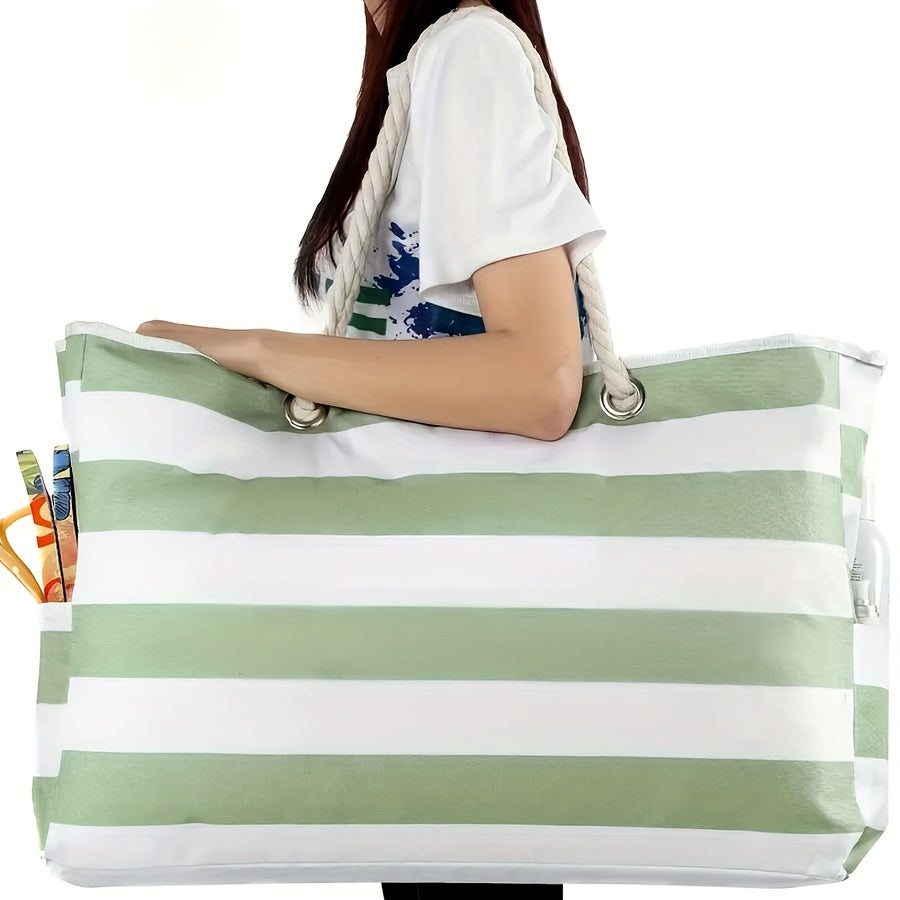 Borsa da Spiaggia a Righe – Ampia Borsa da Viaggio con Manici in Cordino per Trasporto e Vacanze all'Aperto