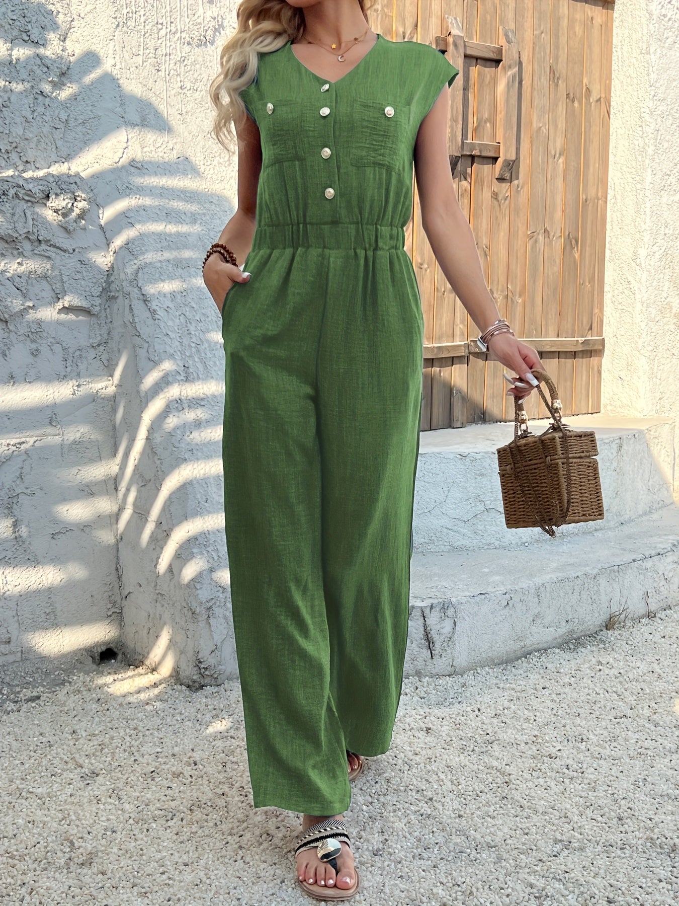 Elegante Jumpsuit con Scollatura a V per Donne – Vita Alta e Stile Casual
