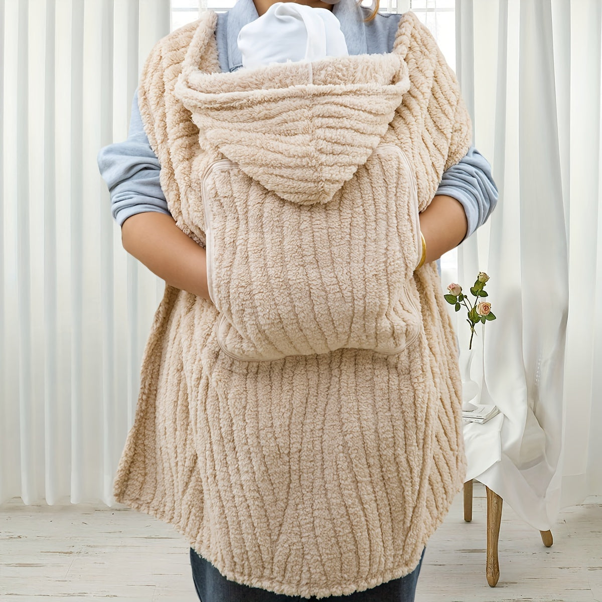 CuddleMe Coperta per Bambini – Coperta Multifunzionale con Strisce Khaki per Neonati