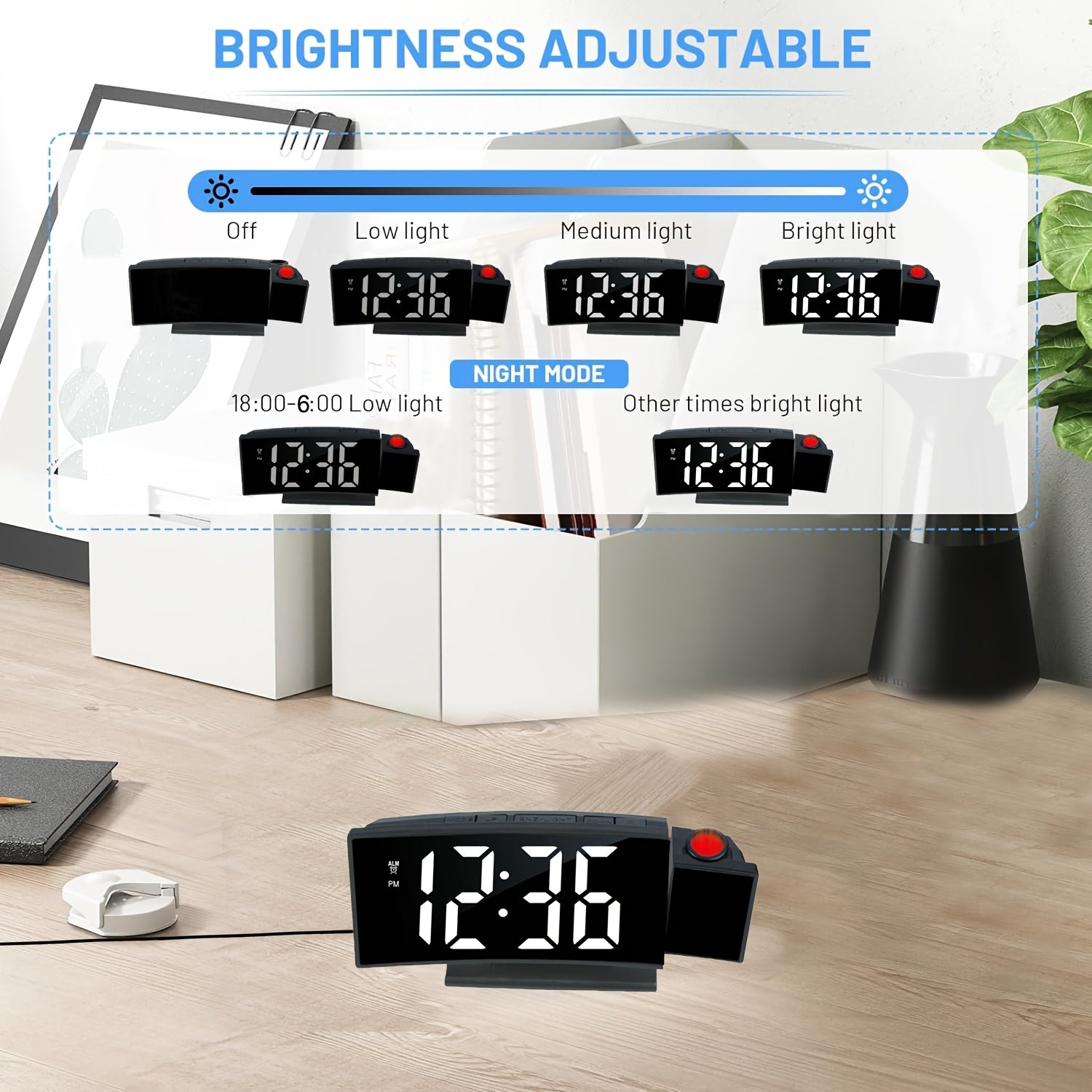 Orologio Proiettore Digitale – Display LED e Funzione Snooze con Luminosità Regolabile