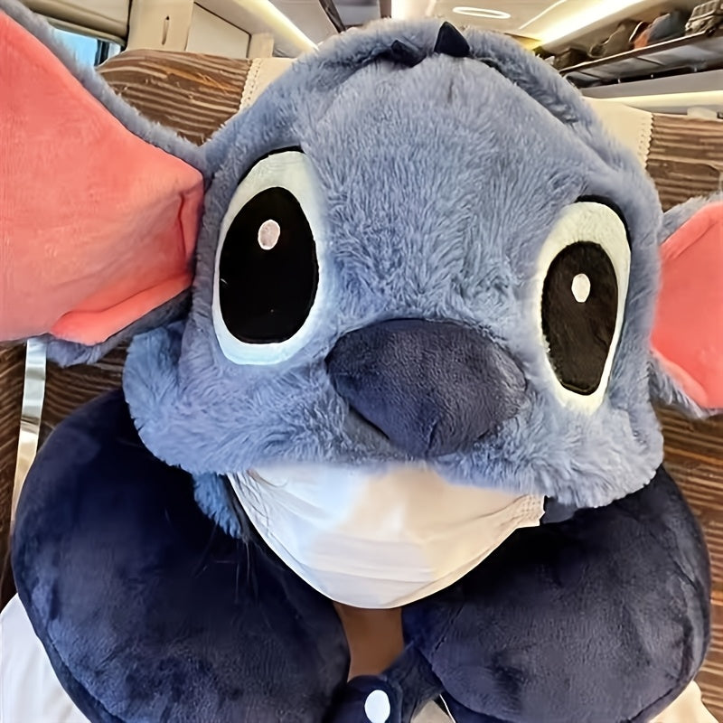 Cuscino da Viaggio Pluche Stitch con Cappuccio - Cuscino a Forma di U Con Orecchie