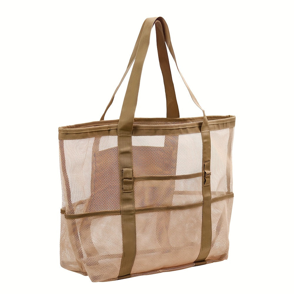 Borsa da Spiaggia in Rete Leggera e Spaziosa – Tote Pieghevole da 40L con Manici Fissi e Parte Superiore Aperta